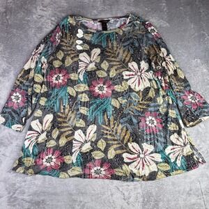 Ali Miles Tunic Top Womens 2X Multi Color Floral Paisley Boho Button Detail 3/4